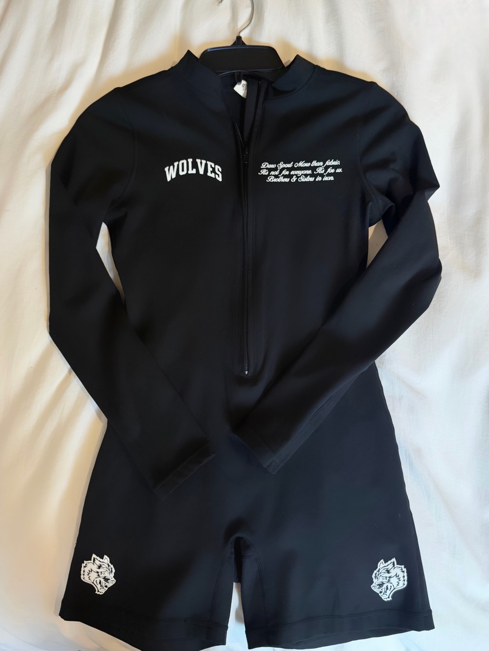 Darc Sport Black Long-Sleeve Jumpsuit with 'WOLVES' & Wolf Logos